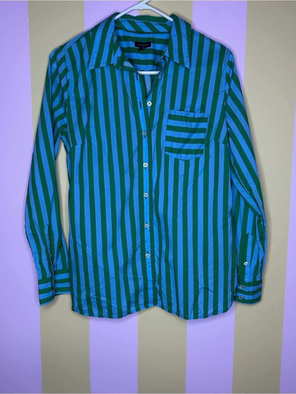 Talbots Women’s Teal & Green Vertical-Stripe Button-Down Shirt